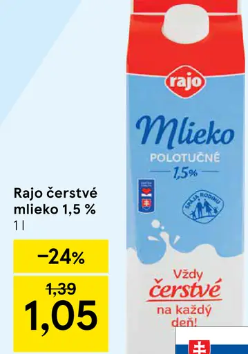 Rajo čerstvé mlieko 1,5 %