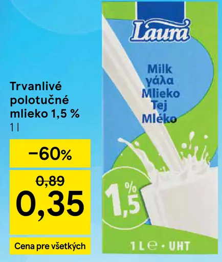 Trvanlivé polotučné mlieko 1,5 %