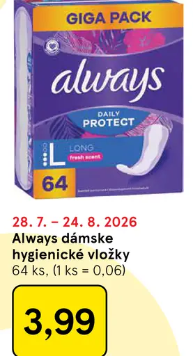 Always dámske hygienické vložky Daily Protect Long