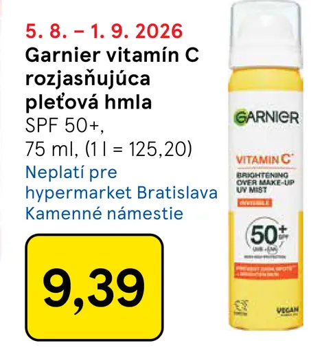 Garnier rozjasňujúca pleťová hmla vitamín C SPF50