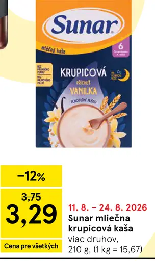 Sunar mliečna kaša krupicová vanilka