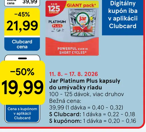 Jar PLATINUM PLUS kapsuly do umývačky riadu
