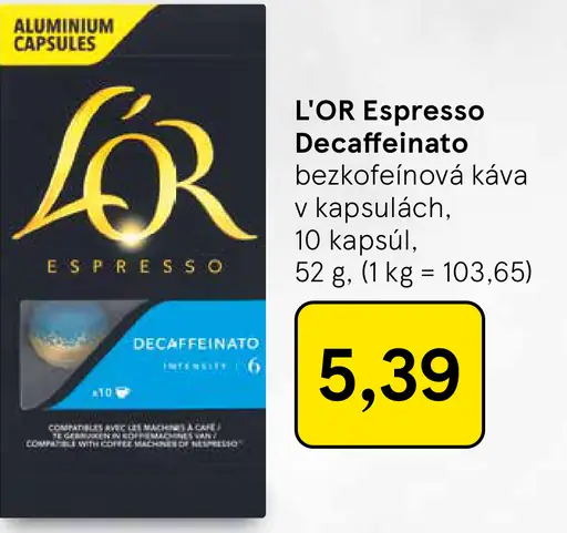 L'OR Espresso Decaffeinato, bezkofeínová káva v kapsulách