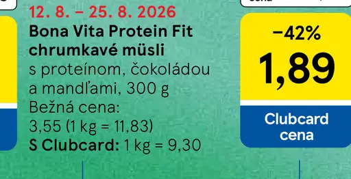 Bona Vita Protein Fit chrumkavé müsli s proteínom, čokoládou a mandľami