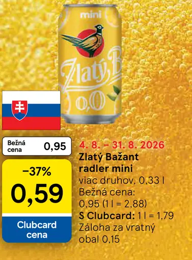 Zlatý Bažant mini radler plechovka