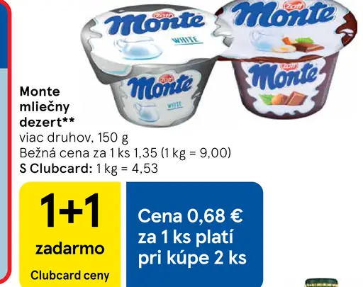 Monte mliečny dezert, viac druhov