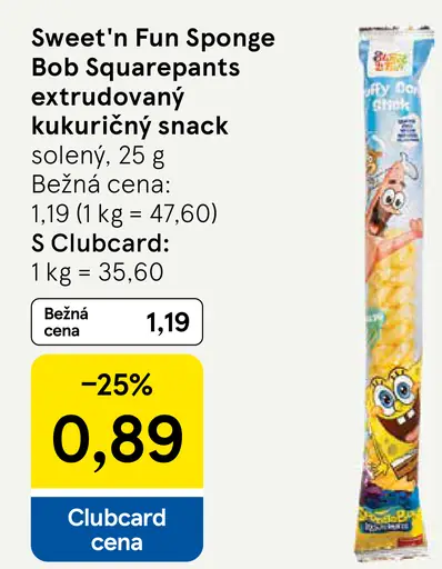 Sweet'n Fun SpongeBob SquarePants extrudovaný kukuričný snack