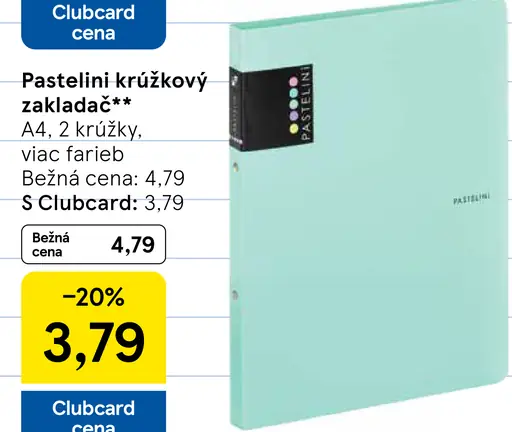 Pastelínový krúžkový zakladač A4, 2 krúžky, viac farieb