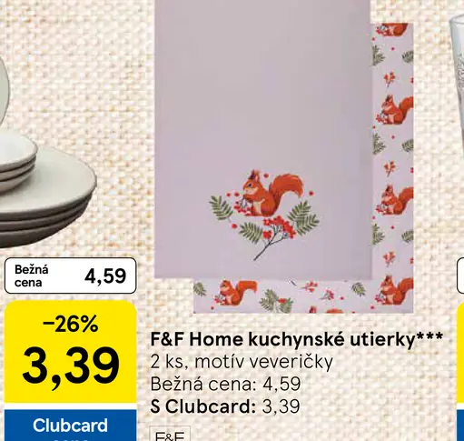 F&F Home kuchynské utierky, motív veveričky