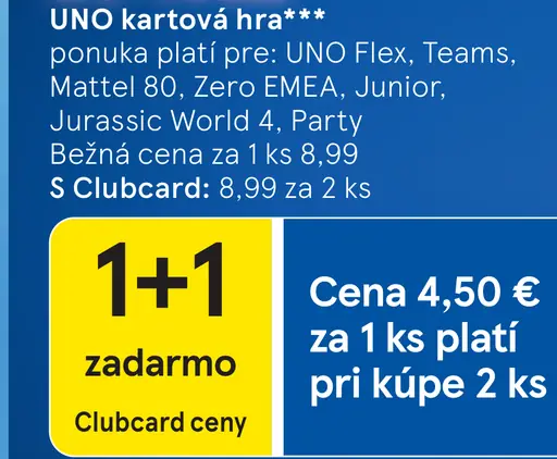 UNO kartová hra – UNO Flex, UNO Teams, Mattel 80, Zero EMEA, Junior, Jurassic World 4, Party