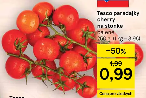 Tesco paradajky cherry na stopke
