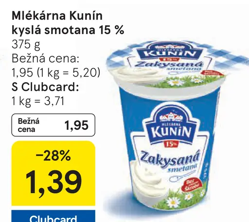 Mlékárna Kunín Kyslá smotana 15%