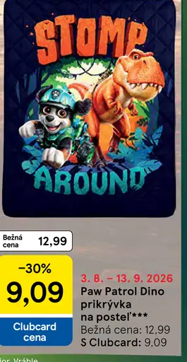 Paw Patrol Dino prikrývka na posteľ
