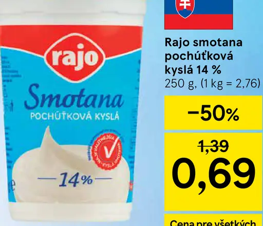 Rajo Smotana pochúťková kyslá 14%