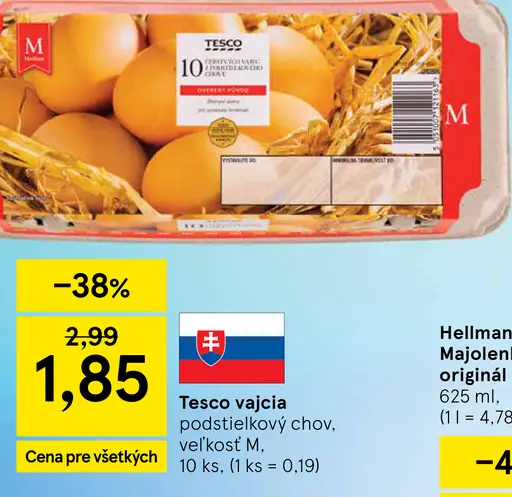 Tesco vajcia z podstielkového chovu, veľkosť M