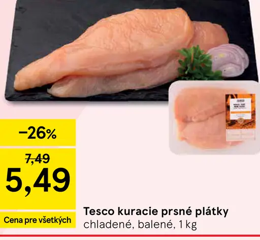 Tesco kuracie prsné filetky krájané soté chladené balené