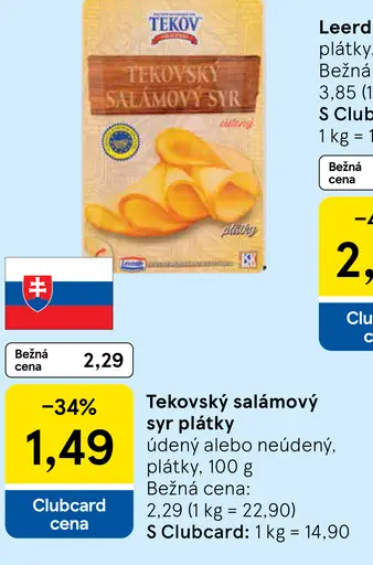 Tekovský salámový syr plátky, údený alebo neúdený