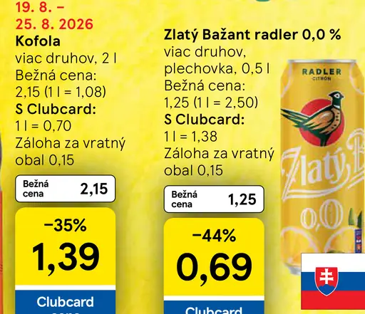 Zlatý Bažant Radler 0,0 % rôzne druhy plechovka