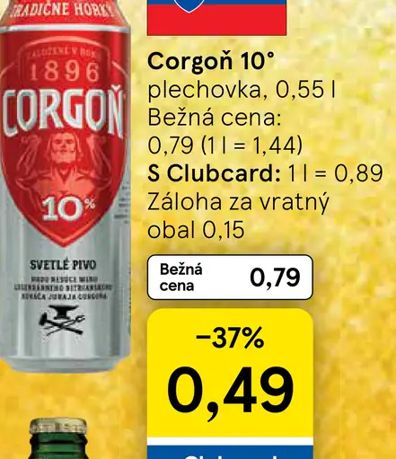 Corgoň 10% svetlé výčapné pivo plechovka