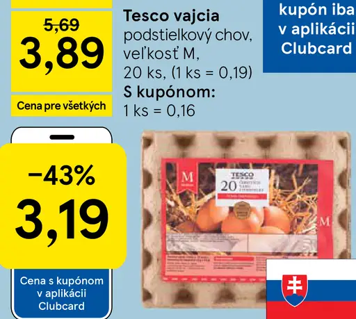 Tesco vajcia z podstielkového chovu, veľkosť M