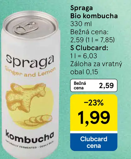 Spraga Bio kombucha ginger and lemon plechovka