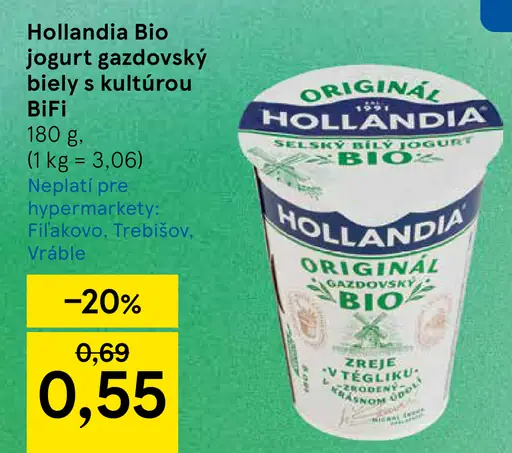 Hollandia Bio jogurt gazdovský biely s kultúrou BiFi