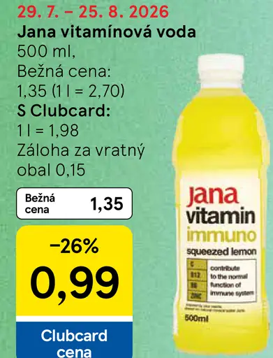 Jana vitamínová voda, príchuť Immuno Squeezed Lemon