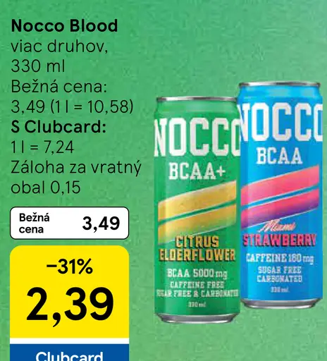 Nocco Blood, príchute Citrus Elderflower a Strawberry
