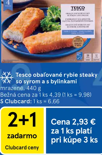 Tesco obaľované rybie steaky so syrom a s bylinkami