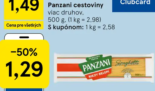 Panzani cestoviny, viac druhov – cena s kupónom