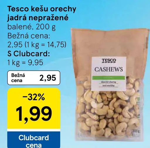 Tesco kešu orechy jadrá nepražené