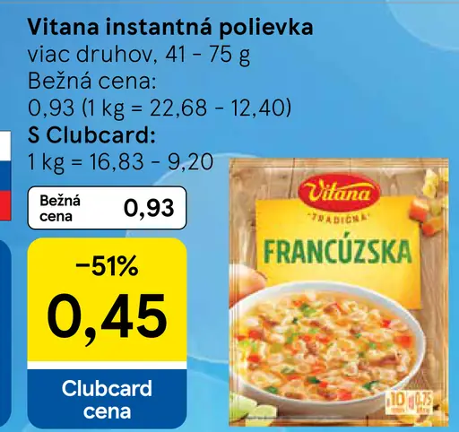 Vitana instantná polievka – viac druhov