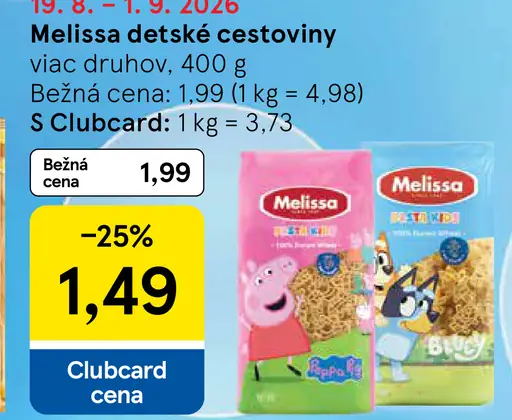 Melissa detské cestoviny – viac druhov