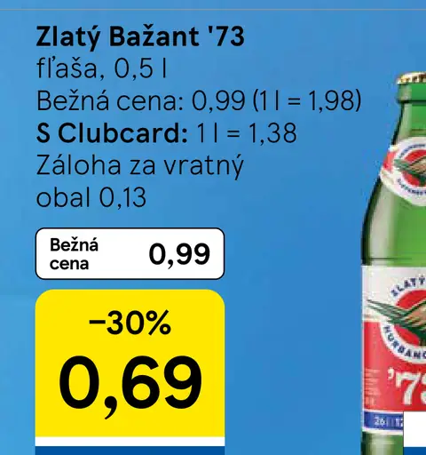 Zlatý Bažant svetlé pivo fľaša