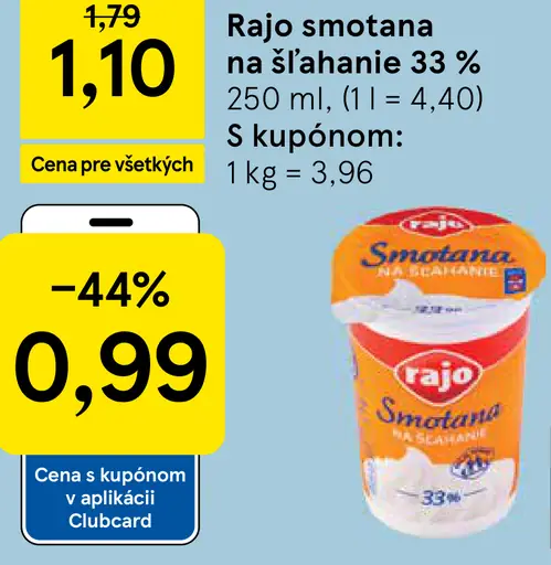 Rajo Smotana na šľahanie 33%