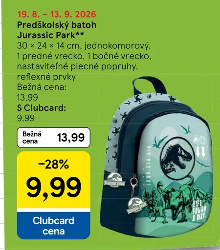 Jurassic Park predškolský batoh