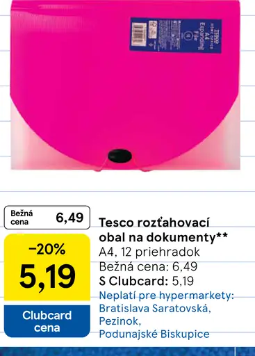 Tesco rozťahovací obal na dokumenty