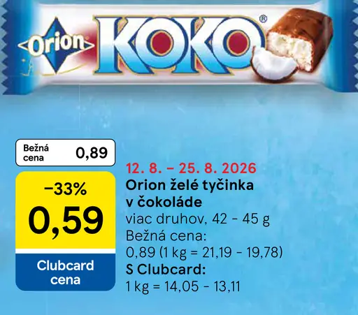 ORION KOKO, kokosová tyčinka máčaná v mliečnej poleve