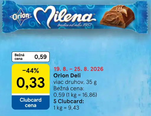 Orion Deli, čokoládová tyčinka s oblátkou a krémovou náplňou