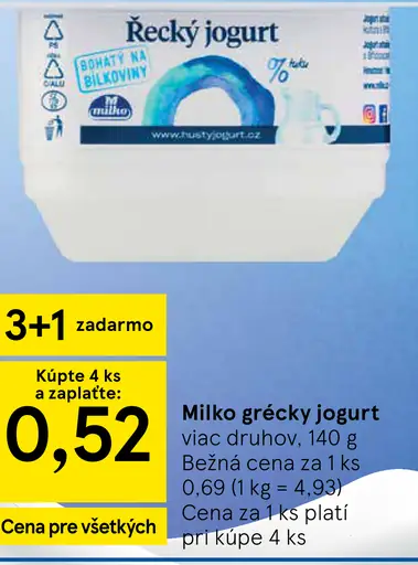 Milko Grécky jogurt rôzne druhy
