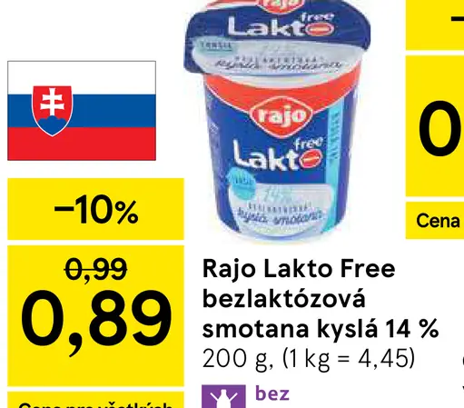 Rajo Lakto Free bezlaktózová kyslá smotana 14 %