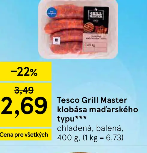 Tesco Grill Master klobása maďarského typu