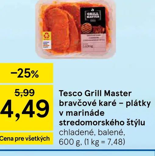 Tesco Grill Master bravčové karé plátky v marináde stredomorského štýlu