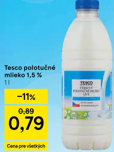Tesco polotučné mlieko 1,5%