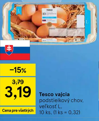 Tesco vajcia podstieľkový chov, veľkosť M