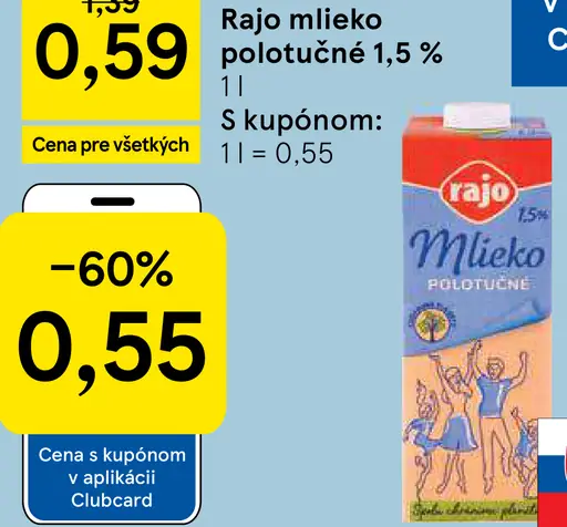 Rajo Mlieko polotučné 1,5%
