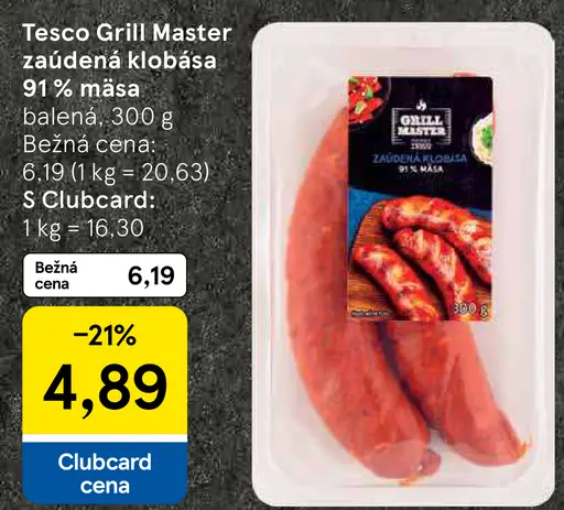 Tesco Grill Master zaúdená klobása, 91 % mäsa