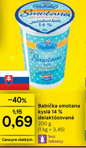 Babička Smotana kyslá 14 % delaktózovaná