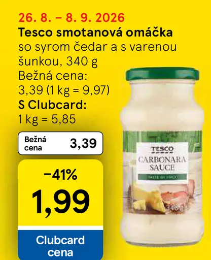 Tesco smotanová omáčka so syrom čedar a varenou šunkou