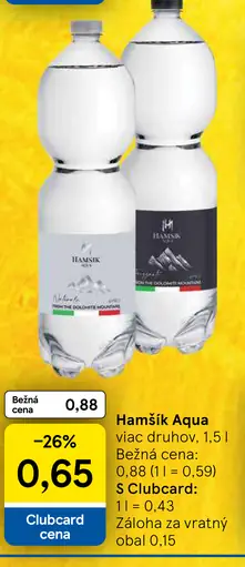 Hamšík Aqua pramenitá voda sýtená, nesýtená